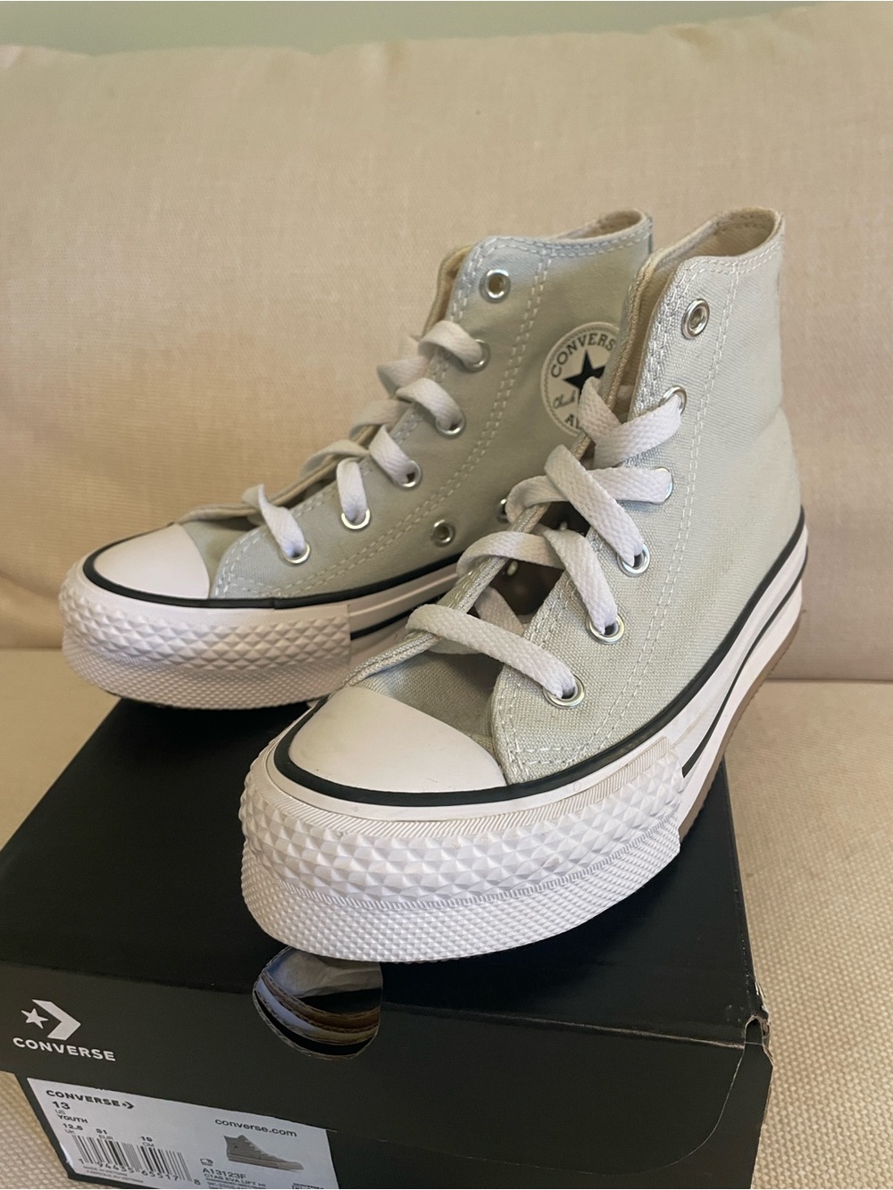 Converse Kids Chuck Taylor ALLSTAR High Top Sneakers- Rainwashed Grey/White